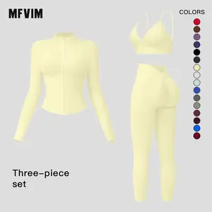 Women's Solid Criss Cross Crop Tank Top & High Waist Leggings & Zip Up Crop Jacket Tracksuit Set by MFVIM - Breathable Comfortable Outfits for Yoga, Gym, Workouts, Running, Yoga Wear, Workout Gym Clothing, Gym Sportswear, Casual Activewear SpringStatement
