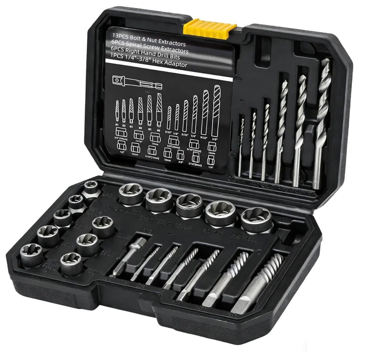 26Pcs Bolt Extractor Kit and Left Handed Drill Bit, Easy Out Screw Extractor with Reverse Drill Bit Extractor Set for Damaged Stripped Broken Lug Nut Bolt and Nut Remove with Hex Adapter