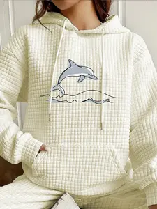 Women's Casual Hooded Sweatshirt, Dolphin Design, Comfortable Pullover, Front Pocket, Fall & Winter Long Sleeve