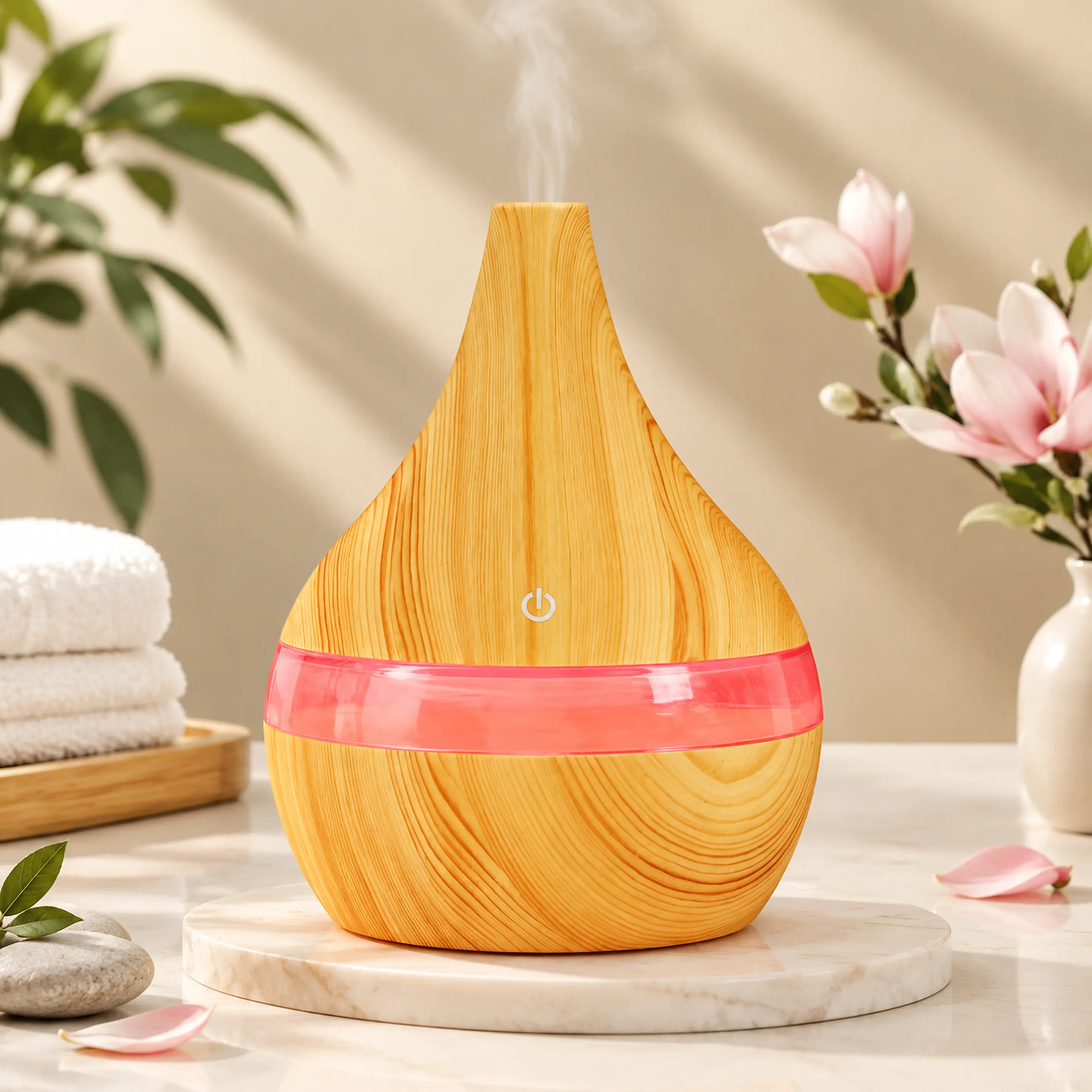 Wood Grain Essential Oil Diffuser, Ultrasonic Cool Mist Humidifier with LED Light, Aromatherapy Diffuser for Bedroom & Home Decor