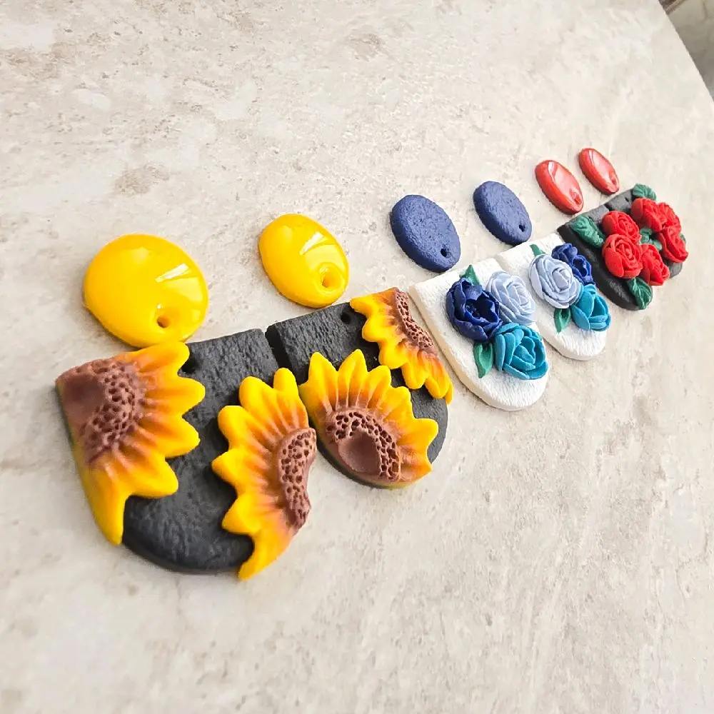 Handmade Polymer Clay Earrings with Floral Designs - Includes Variations of Sunflower and Rose Patterns