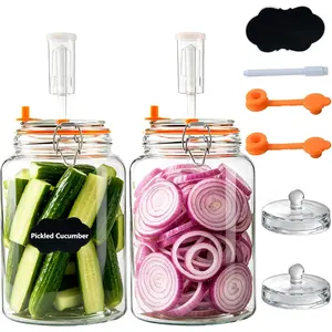 2 Pack 1 Gallon Fermentation Jars with Airlocks & Weights – 4.7" Wide Mouth Sauerkraut Jar Set for Brewing, Pickles, Kombucha, Kimchi – Complete Fermenting Kit for Beginners