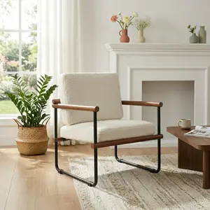 HIPIHOM Modern Accent Chair with Arms, Comfy Fabric Living Room Chairs with Metal Frame Support, Ideal for Living Room & Bedroom, Lounge Reading Armchair, EasyAssembly