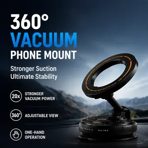 NUISK Cell Phone Car Mount, 360° Vacuum Suction Car Phone Holder with 1-Step Lock, Retractable Compact Stable Design, Automotive Interior Accessory