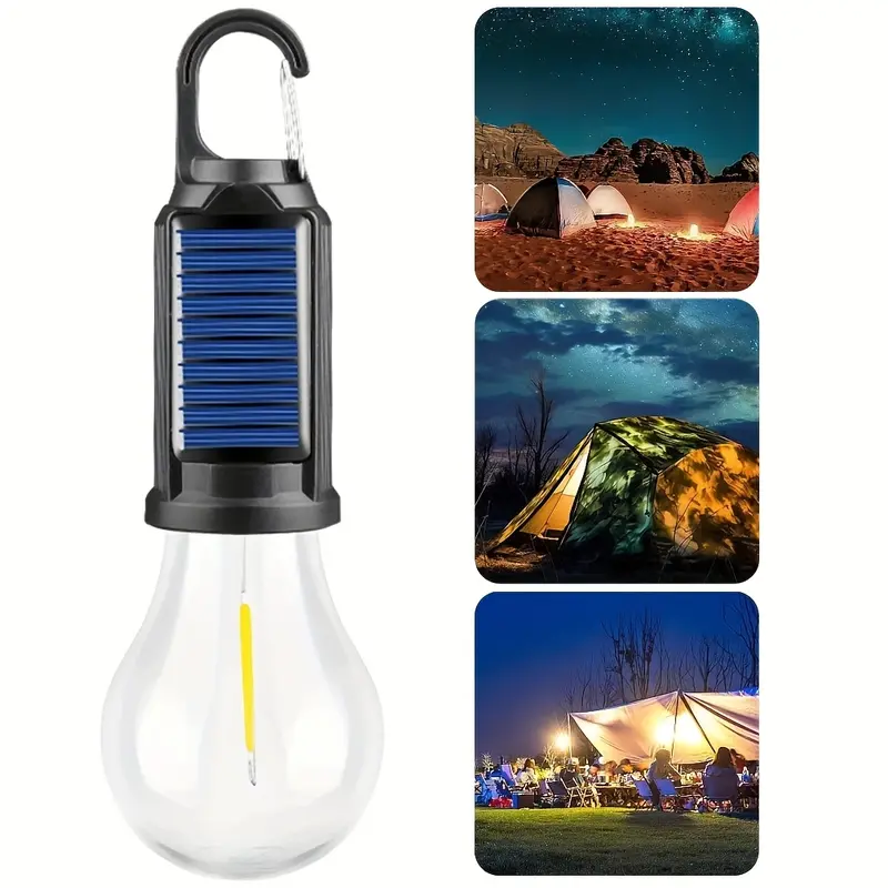 Rechargeable Solar Camp Tent Light - ABS Plastic Portable Flashlight with Lithium Batteries, Warm Glow Waterproof LED Emergency Lamp, Hanging Hook Tungsten Filament Light for Hiking, Thanksgiving, 2pcs/9‑Pieces Household Decor