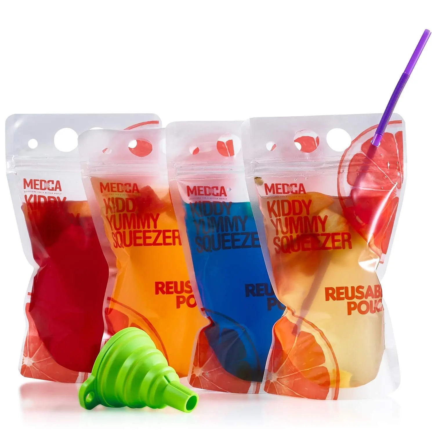 Reusable Drink Pouches - Clear Drink Bags & Straws - Double Zipper Reusable Smoothie Pouches Juice, Clear Zipper Pouches for Drinks with Straws and BPA Free Drinkware Beverage