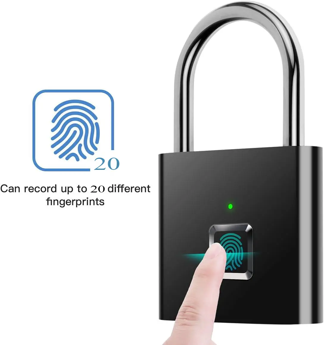 【Upgraded version】20 fingerprints Padlock,One Second Unlock Security Door Lock，Ultra Light One Touch Open Fingerprint Lock with USB Charging for Gym,