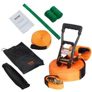 VEVOR Slackline Kit with Training Line,  60 ft Backyard Slack Line Equipment, Easy Setup Tight Rope for Kids Adults, Complete Slackline Set with Tree Protectors, Arm Trainer, Carry Bag, and Instruction