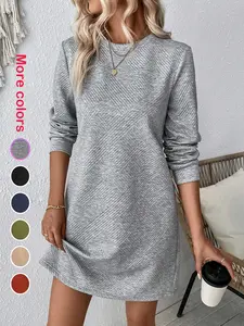 Women's Casual Elegant Long Sleeve Dress, Spring & Fall Season, Christmas Style, Fitted Plain Pattern, Perfect for Daily Wear