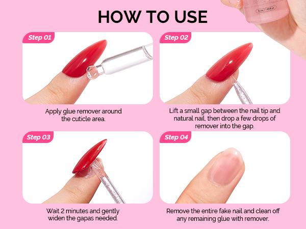 MelodySusie 50ML Nail Glue Remover for Press on Nails, Acetone Free Nail Polish Remover Multi-Functional Remover for Acrylic Tips Gentle Glue Remover with Stick