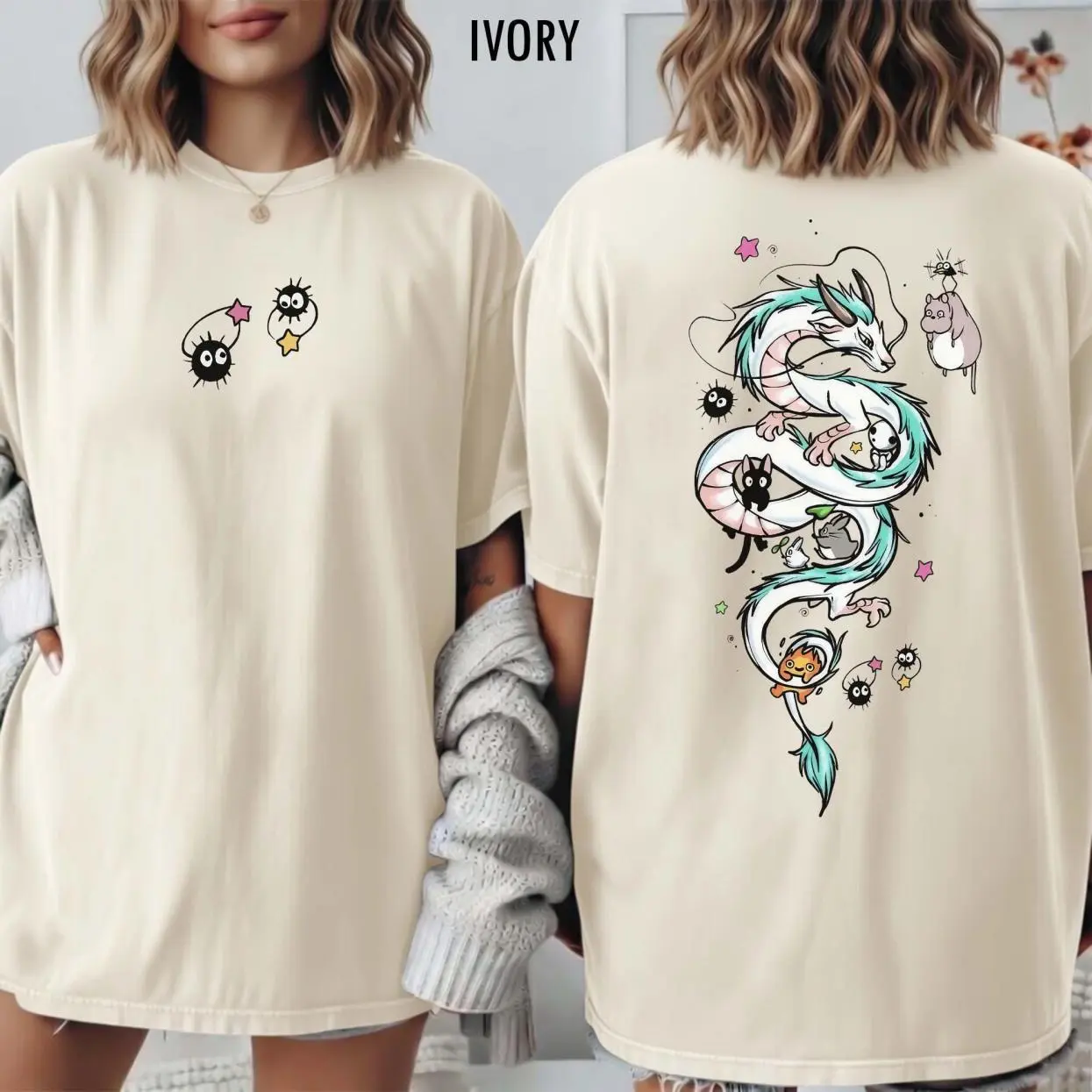 2 Sided Studio Ghibli  Shirt, Spirited Away, Totoro, Howl's Moving Castle, Kiki, Kodama, Susuwatari, Calcifer, Gift for Anime Lovers, Go-To Outfit, No Thinking Needed, Simple Style