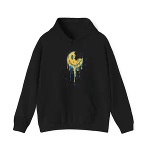 Gildan 1850 Melt Proof Mood Hoodie with Hand-Painted Art Bold Playful Vibes Rebellious Artistic Design Comfortable Layer for Adults Roomy Pouch Pocket Double-Lined Hood Emotional Armor