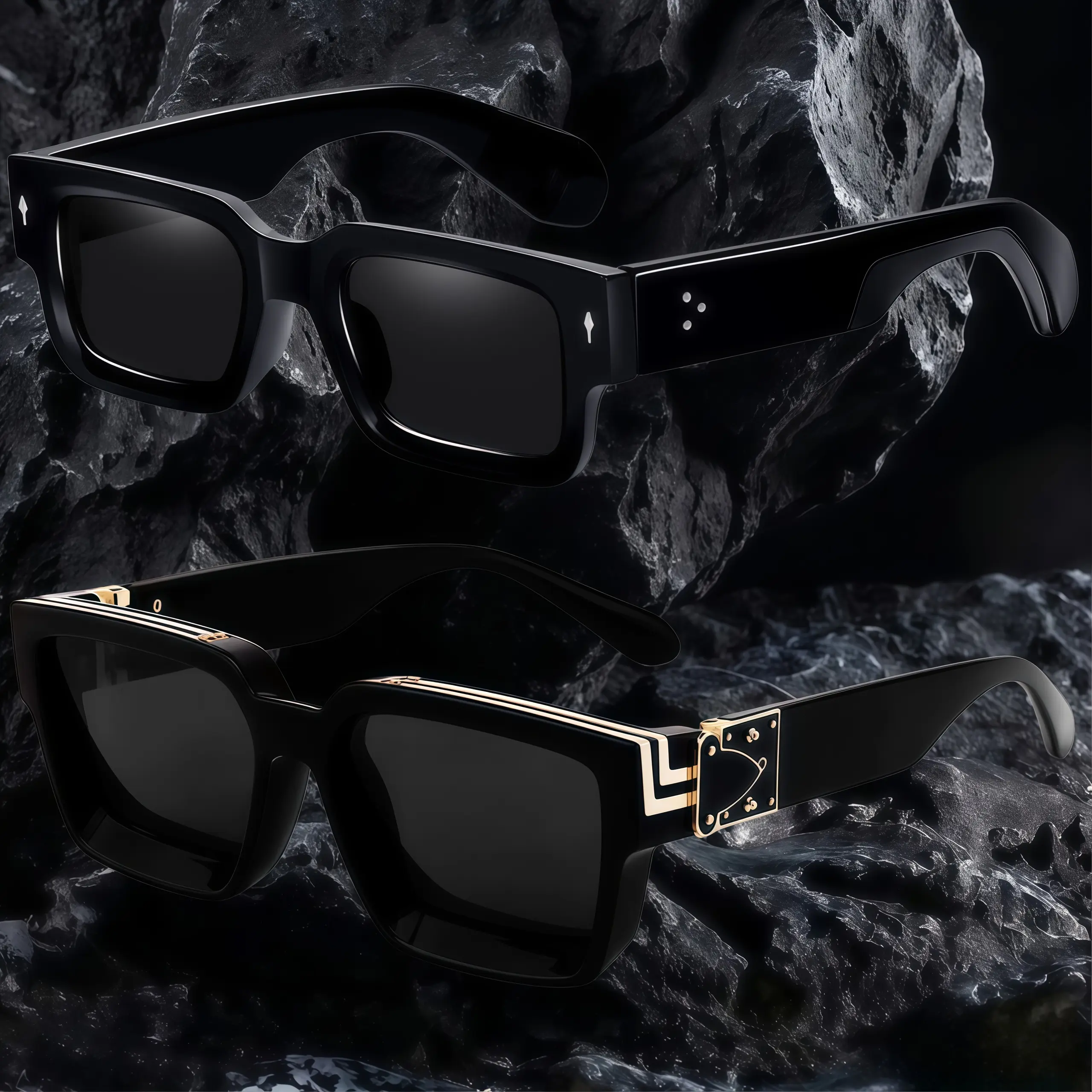 Vintage Millionaire Square Frame Sunglasses for Men & Women – UV400 Protection, Retro Punk Style, Fashionable Streetwear Shades with Gold Accent Detail