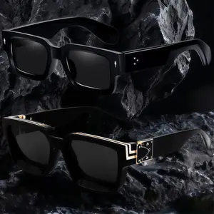 Vintage Millionaire Square Frame Sunglasses for Men & Women – UV400 Protection, Retro Punk Style, Fashionable Streetwear Shades with Gold Accent Detail