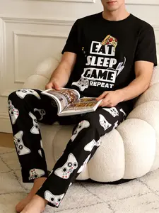 Trendy Game-Themed Graphic Pajama Set | Cozy Loungewear for Lazy Days & Game Nights | Soft Lightweight Fabric | Console Controller Print | Comfortable Sleep & Lounge Outfit | Perfect for Gamer Guys | Relaxed Fit Nightwear | Must-Have Home Wear for Chill