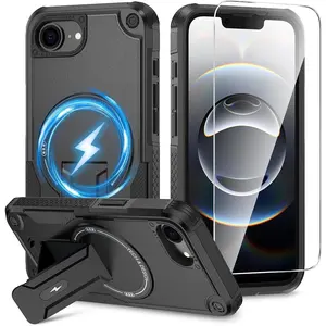 For iPhone 16E Case – [Compatible with MagSafe] [Invisible Kickstand] [HD Screen Protector] Magnetic Shockproof Slim Phone Cover, Protective Case for iPhone 16E 6.1 Inch