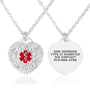 Filigree Heart Medical ID Necklace with Cable Chain
