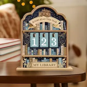 Vintage Reading Record Keeper, Book Counter with Display and Reading Log, Dragon Decorative Wooden Bookshelf, Decoration, Figurine Decor, Collectible Home Decor