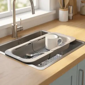 xpandable Over Sink Strainer for Kitchen Sink, Adjustable Sink Colander Basket, Kitchen Sink Strainer for Washing Fruits, Vegetables, Dishes & Utensils, Space Saving Drain Basket