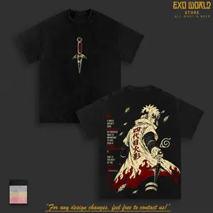 Minato Namikaze Fourth Hokage Vintage Washed Anime  T-Shirt, Narutoo Shippuden Graphic Tee Yellow Flash of the Leaf Ninja T-Shirt Manga Streetwear Top Unisex Apparel Retro Anime Fan Gift