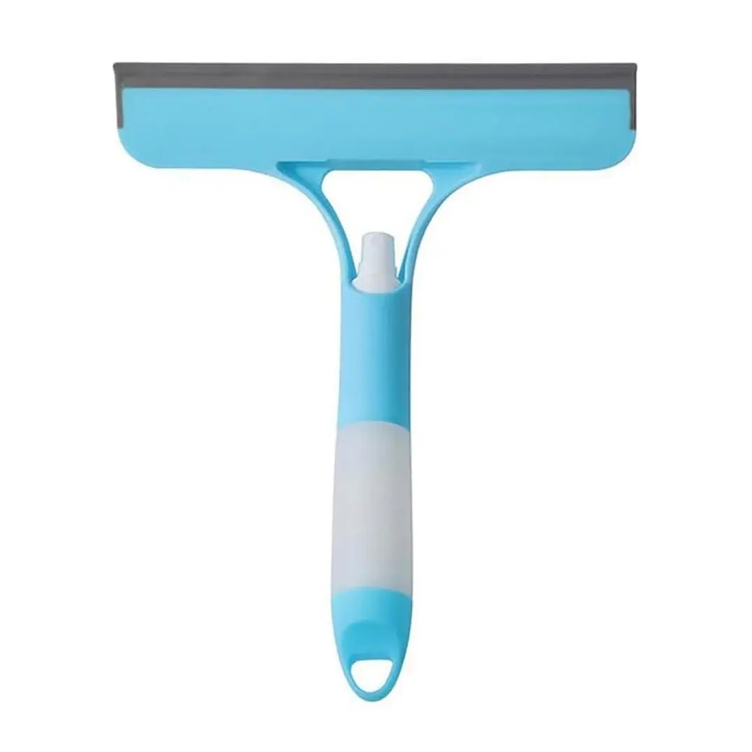 3-in-1 Durable Glass Cleaning Scraper with Built-in Spray Bottle, Blue Silicone Squeegee Scrubber Spray, Streak-Free Tool, Compact Lightweight for Home, Car Use, with Smooth Cleaner Sponge