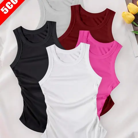 Women's Sporty Vest Casual Running Breathable Quick-Dry Side Straps Elastic Band Round Neck Ribbed Vest Sleeveless Sports Vest Sports Tank Top Suitable for Summer Daily Wear Sports Vests