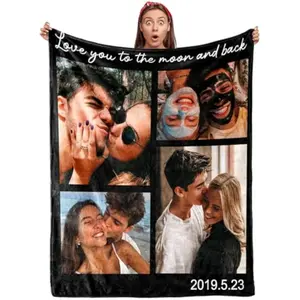 Eyesoul Ships Next Day, Couple Gifts Custom Blanket with Photos Personalized Flannel Throw Blankets Gifts for Boyfriend Girlfriend Customized Blanket Personalized for Wife (02-4 Photos, Throw