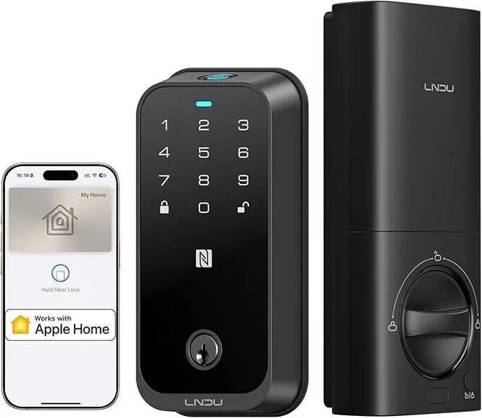 LNDU HK01/HK01W Smart Lock ,Bluetooth  / WiFi connection, Keyless Entry Door Lock with Apple Home Key, Fingerprint Deadbolt, Supports Apple Homekit, Safety Lock for Front Door, Easy Installation, Auto-Locking
