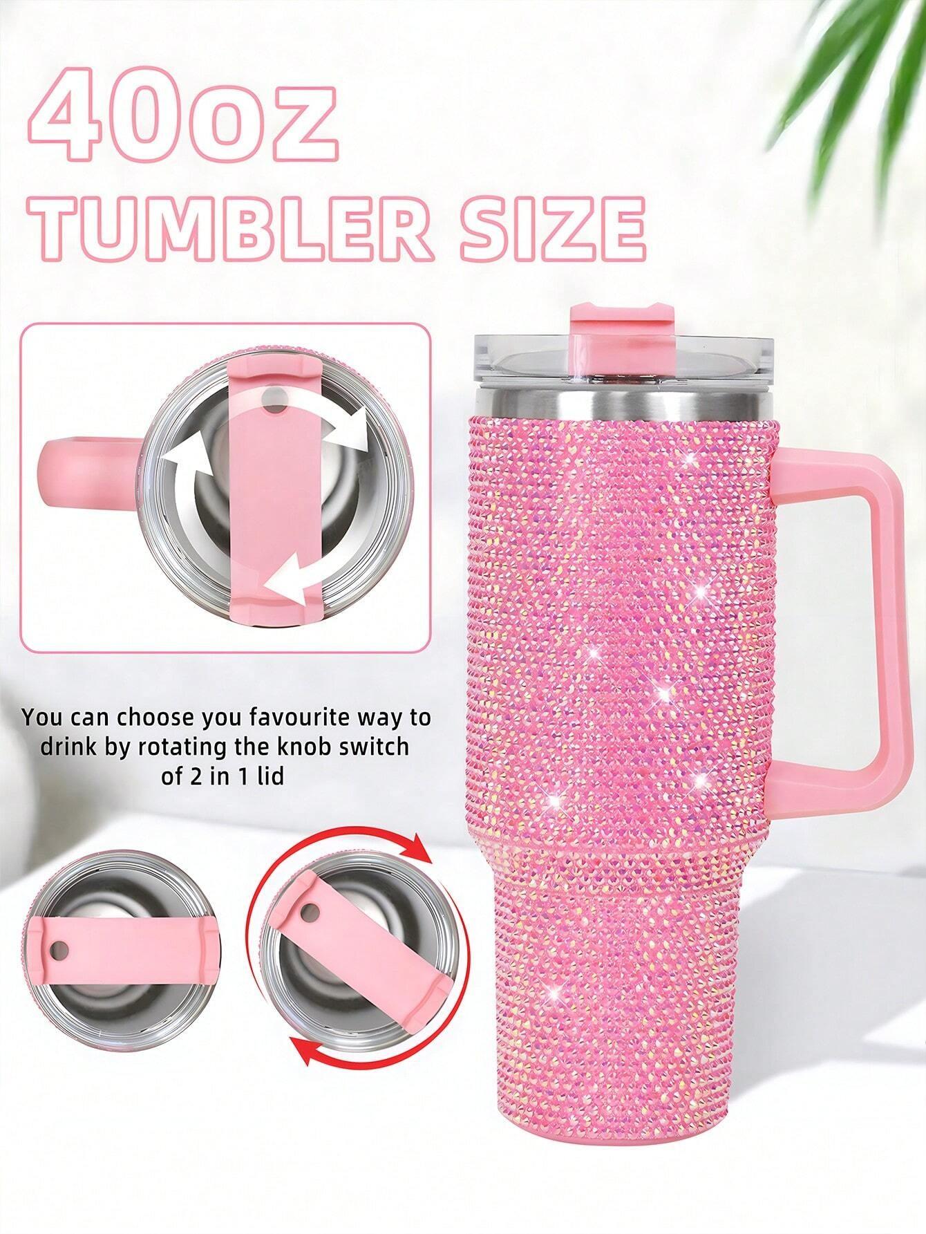 40oz Bling Rhinestones Tumbler with Handle - Sparkly Stainless Steel Water Bottle for IceCoffee, Must-Have CarAccessories & GymEssentials, Diamond Studded Cup for Women, Cute Birthday Gifts