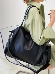 Niche fashion  simple and casual versatile shoulder tote bag, personality lazy  daily commuter shoulder bag, minimalist classic and practical black shoulder bag, Pu Tote Satchel, suitable for daily travel, shopping and so on.