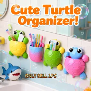 1pc Cute Animal Toothbrush Holder - Turtle-Shaped Strong Suction Cup Toothbrush Organizer Storage Rack for Toothbrushes & Toothpaste, Wall-Mounted Toothware Stand for Bathroom, Bathroom Accessory