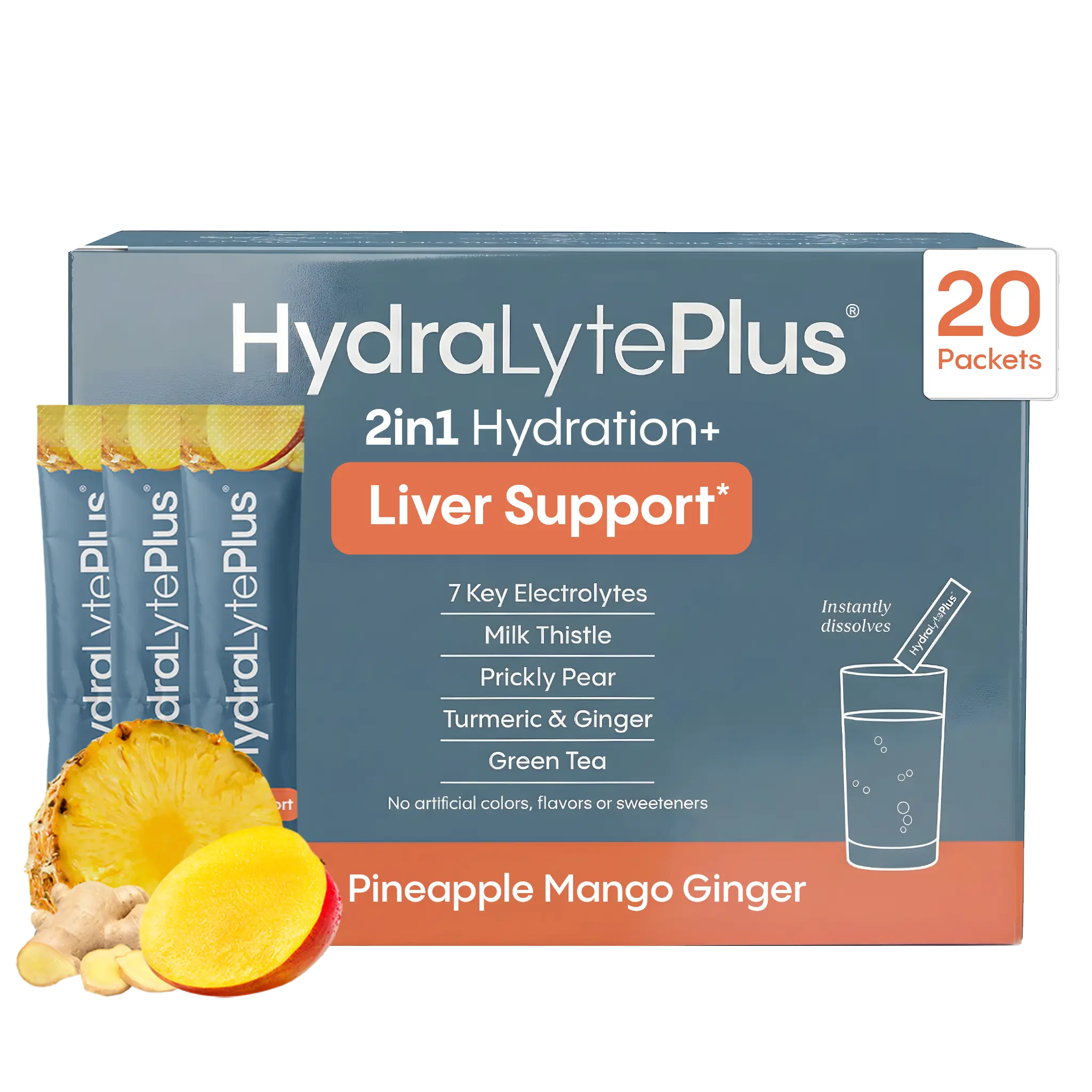 HydraLyte Plus Liver Support - Low Sugar Recovery & Hydration Powder | Electrolytes with Milk Thistle | Pineapple Mango (20 Servings)