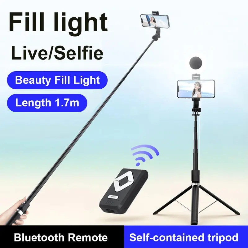 New 6 in 1 Selfie Stick With Fill Light, 67" Phone Tripod & Wireless Remote Page Turner,Bluetooth Camera Video Recording Remote,Music Control, for iPhone ,iPad ,iOS,Android 4