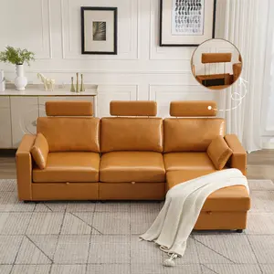 98.2" Modular Sectional Storage Couch, Oversized Faux Leather L Shaped Couch, Modern Cloud Upholstered Sofa with Headrest & Side Pocket, Sectional Sofa for Living Room Apartment Small Spaces