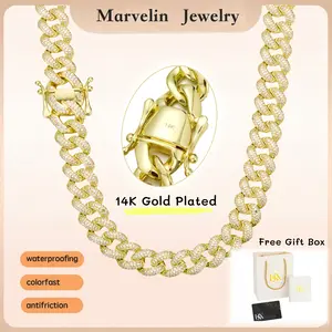 2026 New Arrival: 14K Gold-Plated Cuban Chain Necklace and Bracelet, Miami-Style 12mm Zirconia Lobster Clasp, Set with Moissanite, Rust-Proof and Water-Resistant, Fade-Resistant, The Perfect Hip-Hop-Style Jewelry Gift