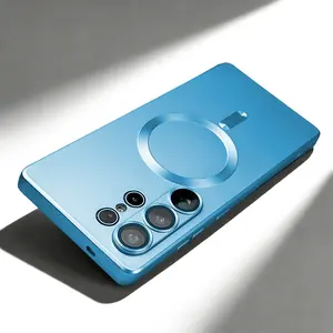 Matte Metallic Paint Magnetic Phone Case Suitable for Galaxy 26Ultra S25Ultra S24Ultra S26 S25 S24 S23 S22 S21 Ultra Plus FE Series, A57 A56 A55 A37 A36 A35 Ultra-thin Full-bag Protective Shockproof Anti-fall Protection, with Lens Film Soft Shell