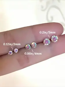1pair 925 Pure Silvery Iridescent Sparkling Round Stud Earrings Hypoallergenic