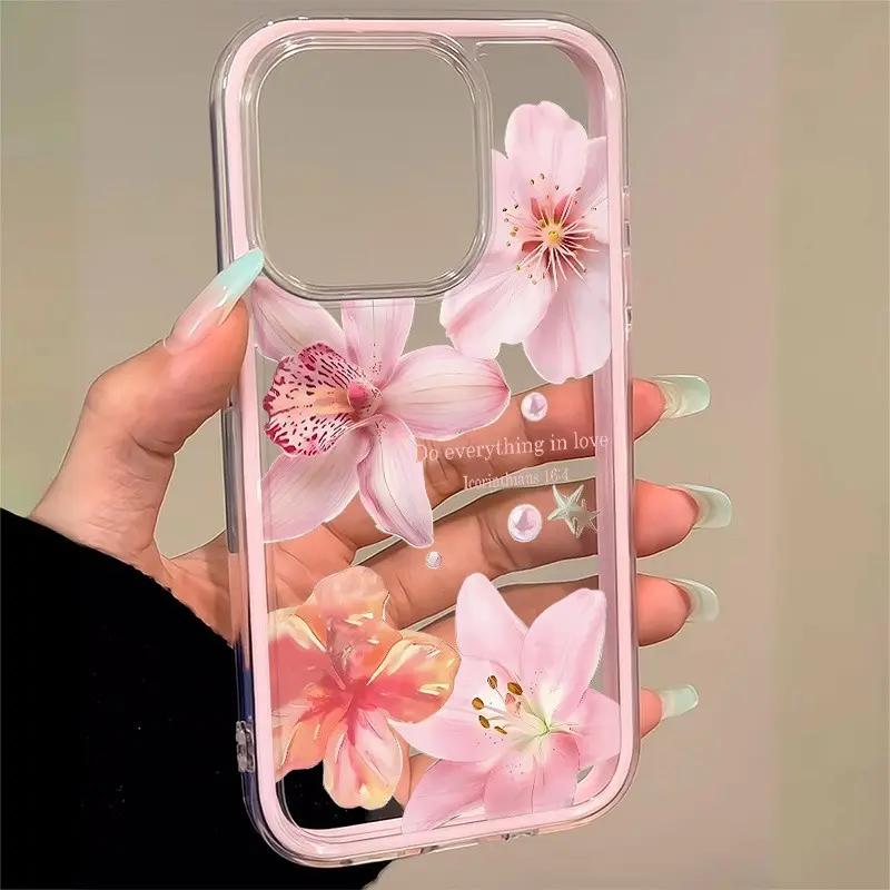Anti-Drop Soft Protective Case for iPhone 11-16 Pro Max, Lotus Pattern, Shockproof Tpu, Fashionable Design, Perfect Gift