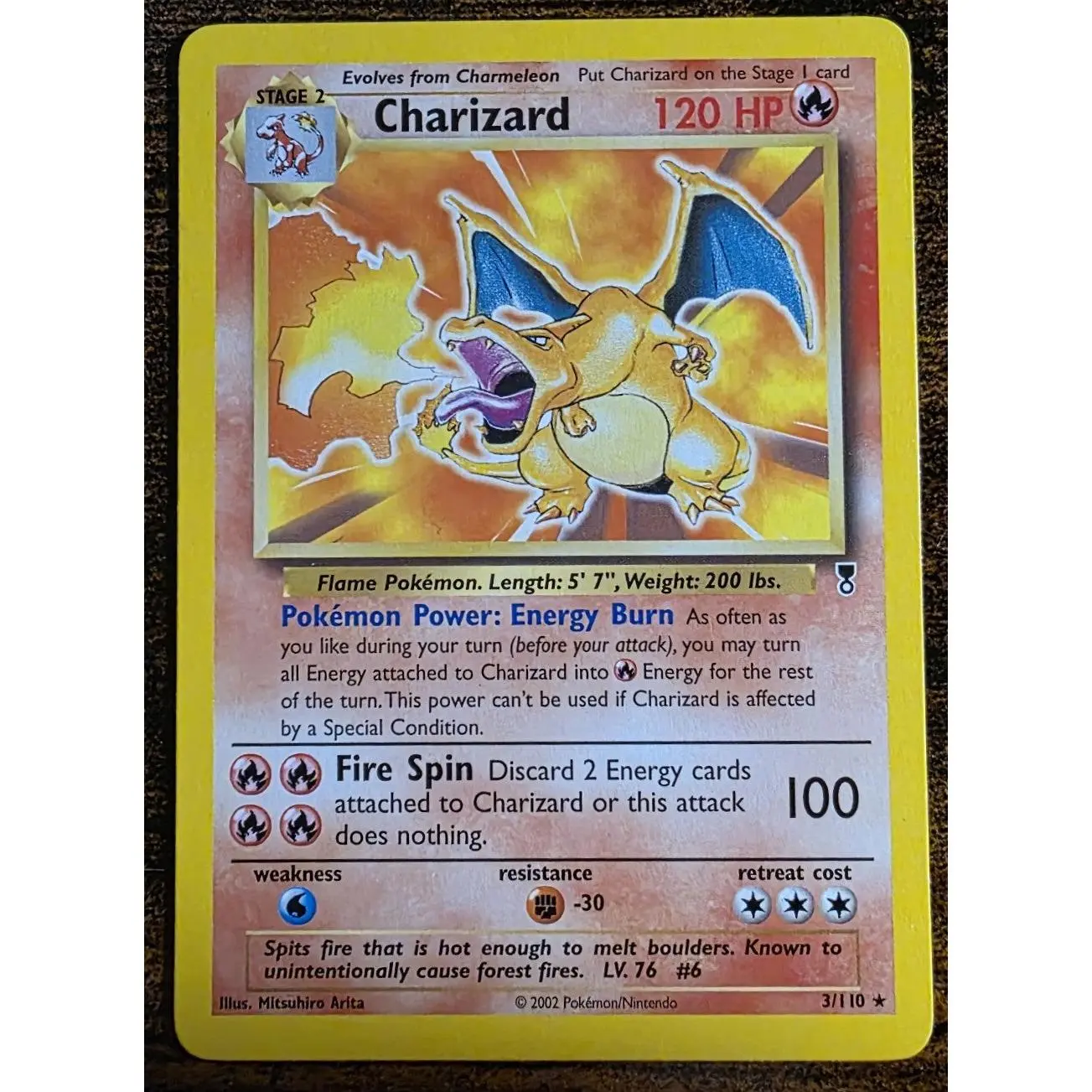 Charizard 3/110 Rare 2002 Pokémon Legendary Collection Non-Holo Vintage Card