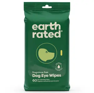 Earth Rated | Dog Eye Wipes Hypoallergenic Plant Based 60 Count Fragrance Free Extra Large Wipes for Tear Stains & Eye Discharge Cleaner with Chamomile Extract
