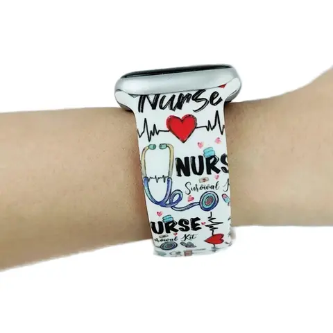 Nurse Theme Silicone Smartwatch Band for Apple Watch Women and Men - Fashion Accessory Wearable Wrist Strap Case