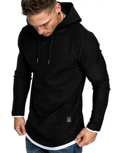 Men's Regular Fit Patched Drawstring Hoodie, Casual Fitted Long Sleeve Contrast Binding Sweatshirt for Spring & Fall, Fashion Men's Clothes for Daily Wear
