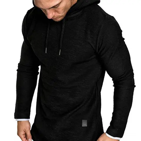 Men's Regular Fit Patched Drawstring Jersey Hoodie, Casual Fitted Long Sleeve Contrast Binding Sweatshirt for Spring & Fall, Fashion Men's Clothes for Daily Wear, Fitted Casual Outerwear