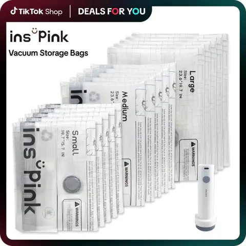 Inspink Airtight Vacuum Seal Compression Storage Bags (Multi-Size) with 25W USB-Rechargeable Cordless Vacuum Pump, Lightweight Durable Waterproof Storage Transportation Bag, Travel Organization Pouch for Backpacking (Up to 80% Space Savings) #SohoChic fam