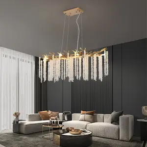 Luxury gold wisteria crystal chandelier, adjustable-height large hanging lamp for villas and foyers