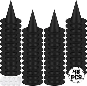 48 PCS Halloween Witches Hat, Black Witch Hat Hanging Halloween Decorations Floating Witches Hat Witch Costume Accessories Wizard Hats with 1312 FT Nylon Cord Indoor Outdoor Home Yard Decorations,