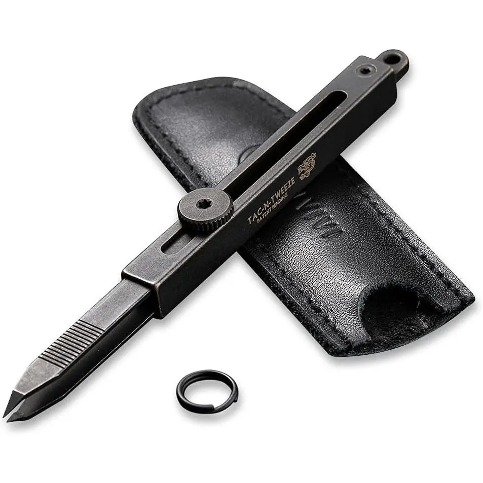Precision Tweezers for Splinters, Retractable Tweezers with Leather Sheath for Men EDC Easy Keychain Carry