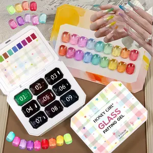 9 Color Solid Glass Jelly Nail Polish Gel Set, Soak Off Gel, High Saturation Glossy UV Nail Gel Manicure Kit, Fashion LED Nail Art, Gel Nails, Perfect Gift
