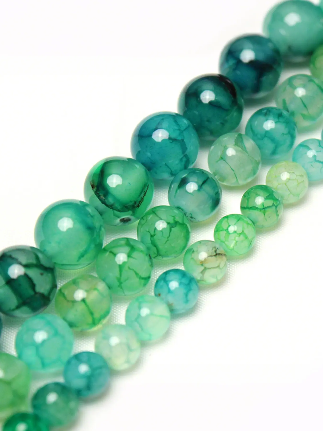 1strand Natural Green Dragon Veins Agate Beads, 6mm 8mm 10mm Round Crackle Gemstone Loose Beads Strand for Jewelry Making, Beads for bracelets, DIY Bracelet Necklace Supplies, Bead Assortment, Diy Beading Accessories (15" Per Strand, Approx. 38-63pcs)
