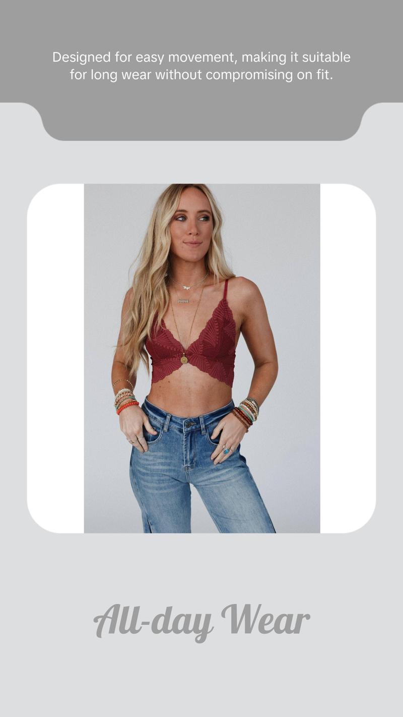 Butterfly Beauty Bralette - Red Cute Plain Lace Details 90% Nylon 10% Spandex Versatile Under Top or Dress